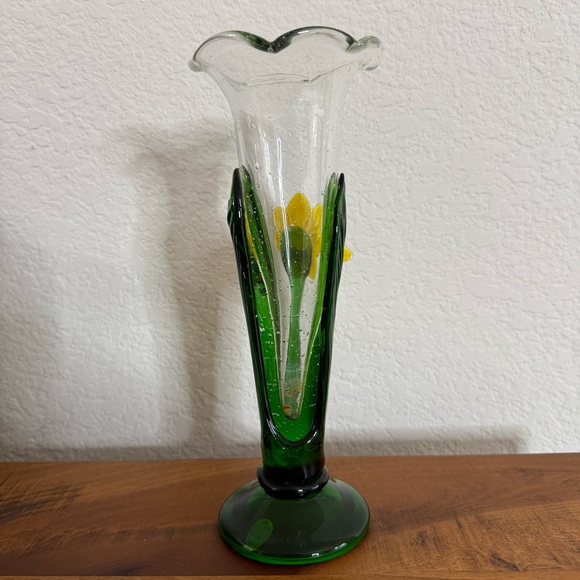 Vintage Celebration Hand Blown Art Glass Vase With Sunflower B3B - Picture 4 of 11